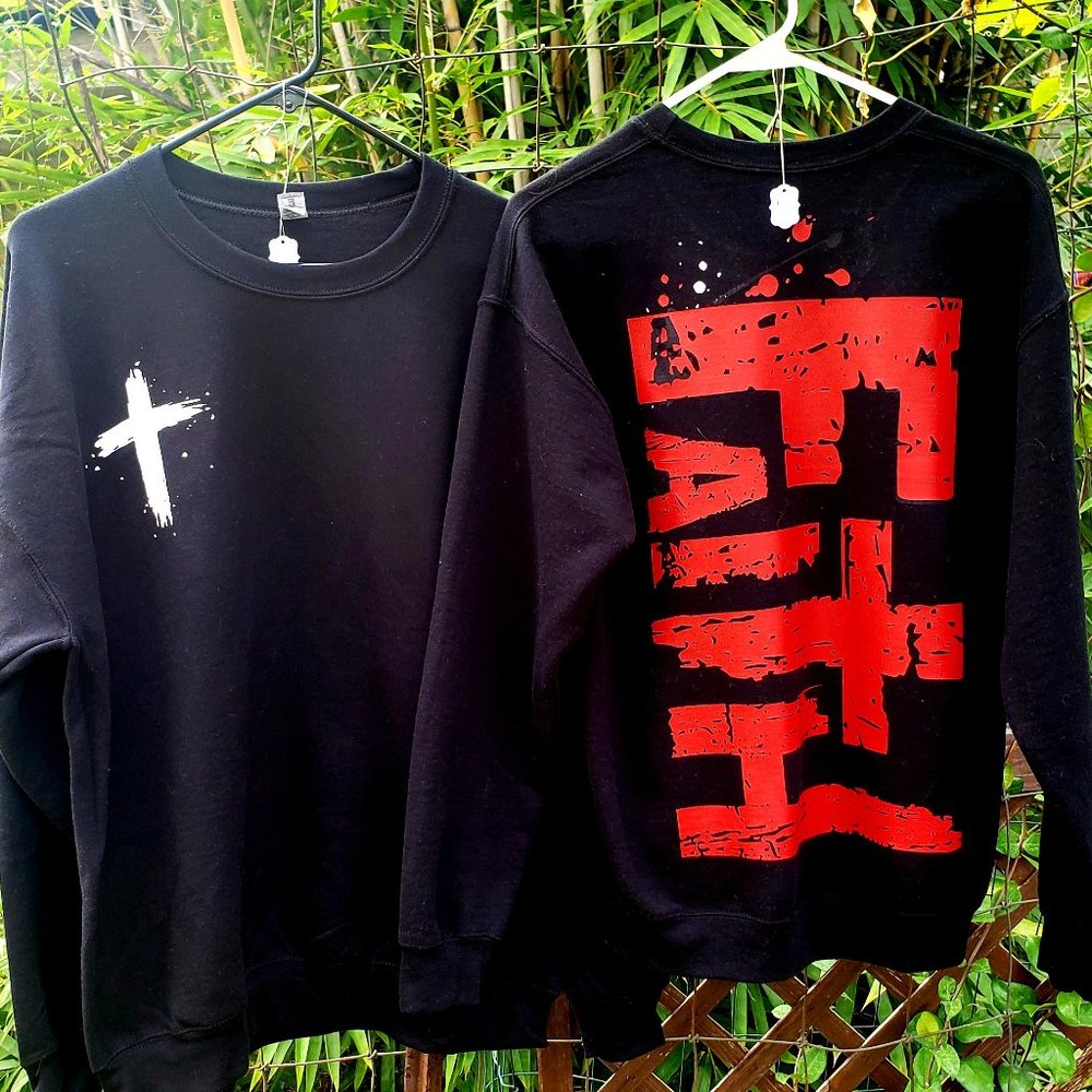 Black Faith Sweatshirt With Red Faith Lettering